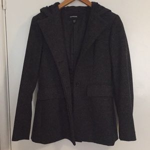 Express will coat with hood. Dark gray. Size 3/4